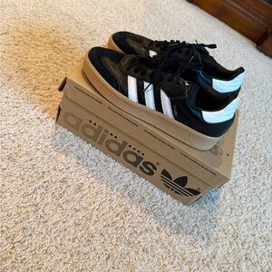 Adidas Men's Black and White Sneakers with Gum Sole